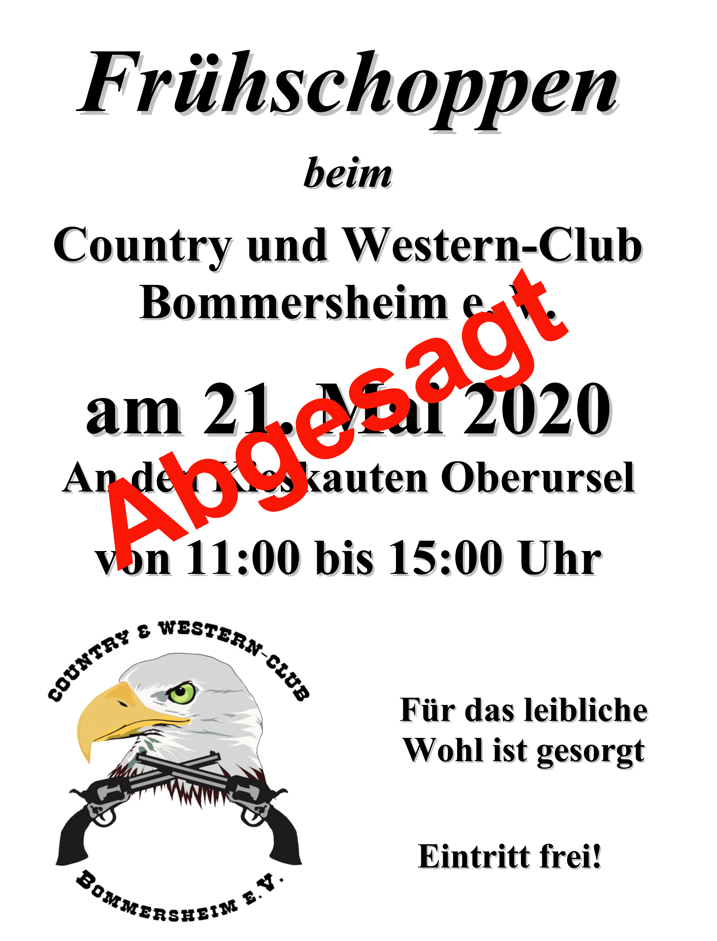 Frühschoppen Plakat 2020 abgesagt Country & Bommersheim e.V.